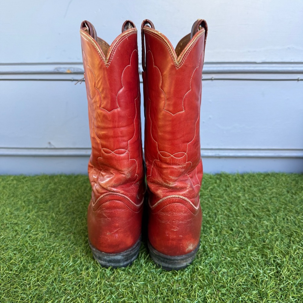 Tony Lama Red Leather Western Cowboy Womens 8 B Boots Pointed Toe Vibram Heel - Picture 3 of 11